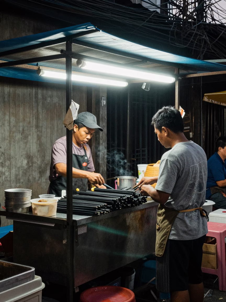 Vendor Stall in Chiang Mai at Midnight Light in in Chiang Mai, Thailand