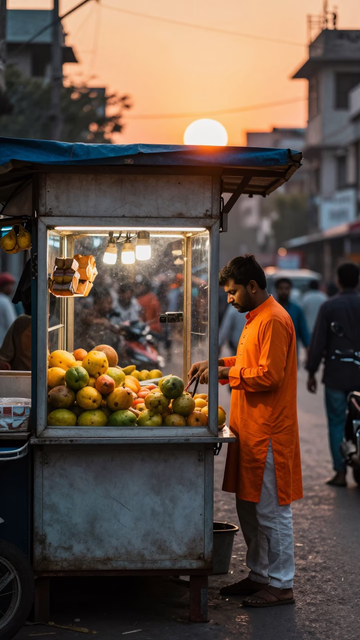 Vendor Stall in Delhi at Sunset Light in in Delhi, India