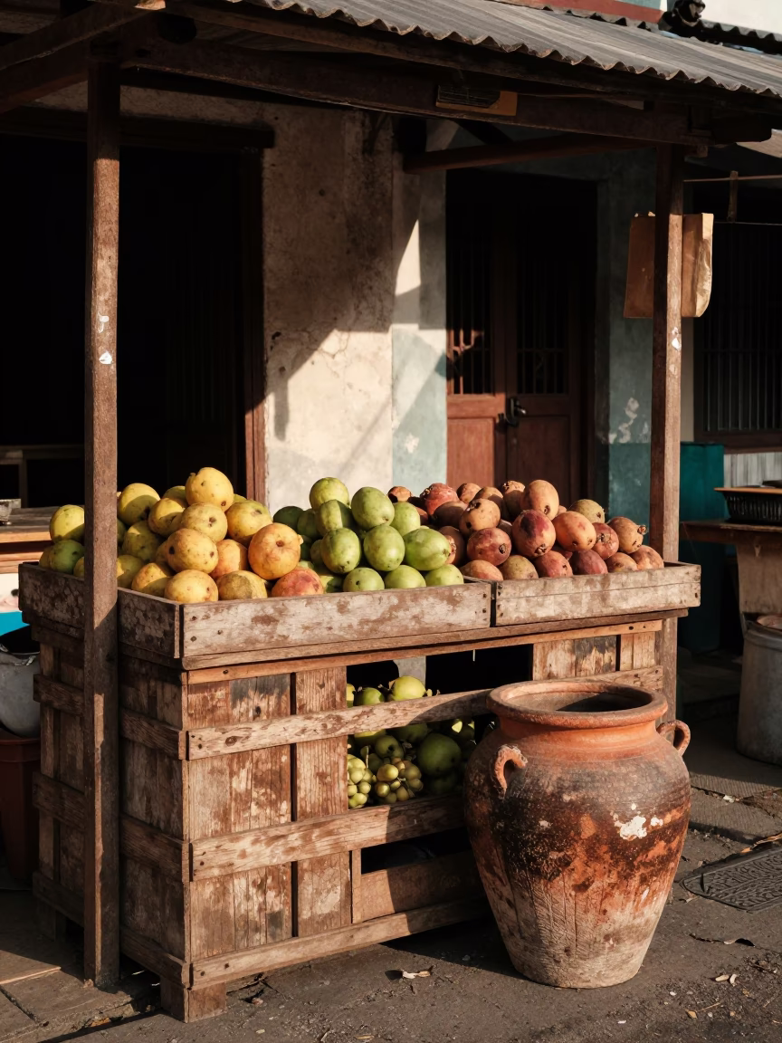 Vendor Stall in Denpasar at Late Afternoon Light in in Denpasar, Indonesia