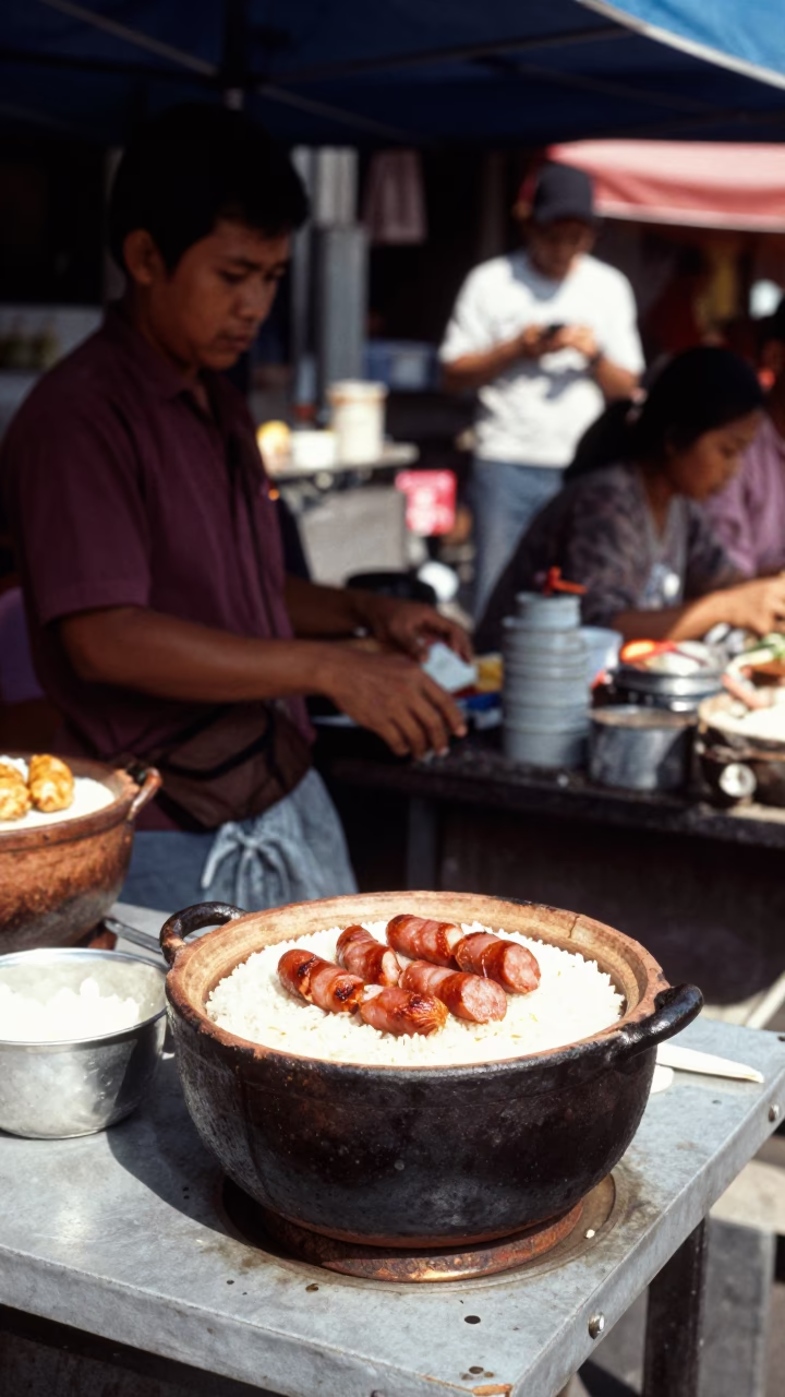 Vendor Stall in Denpasar at The Flat Glare Of Noon Light in in Denpasar, Indonesia