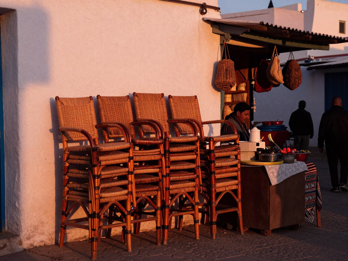 Vendor Stall in Essaouira at Copper-toned Light Before Dusk in in Essaouira, Morocco