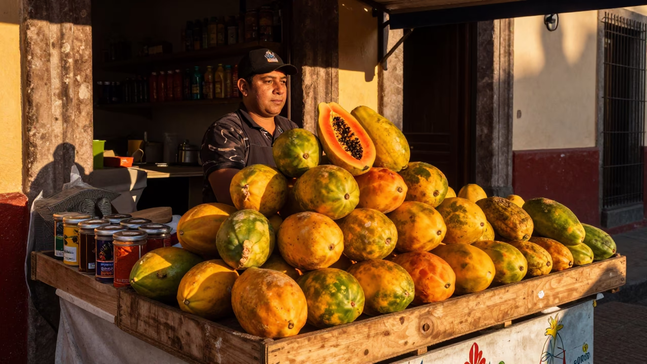 Vendor Stall in Guadalajara at Honeyed Evening Light in in Guadalajara, Mexico