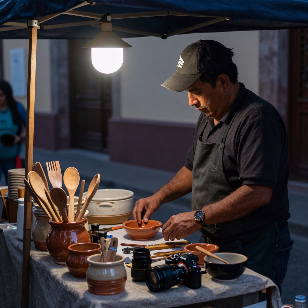 Vendor Stall in Guadalajara at The Predawn Darkness Light in in Guadalajara, Mexico