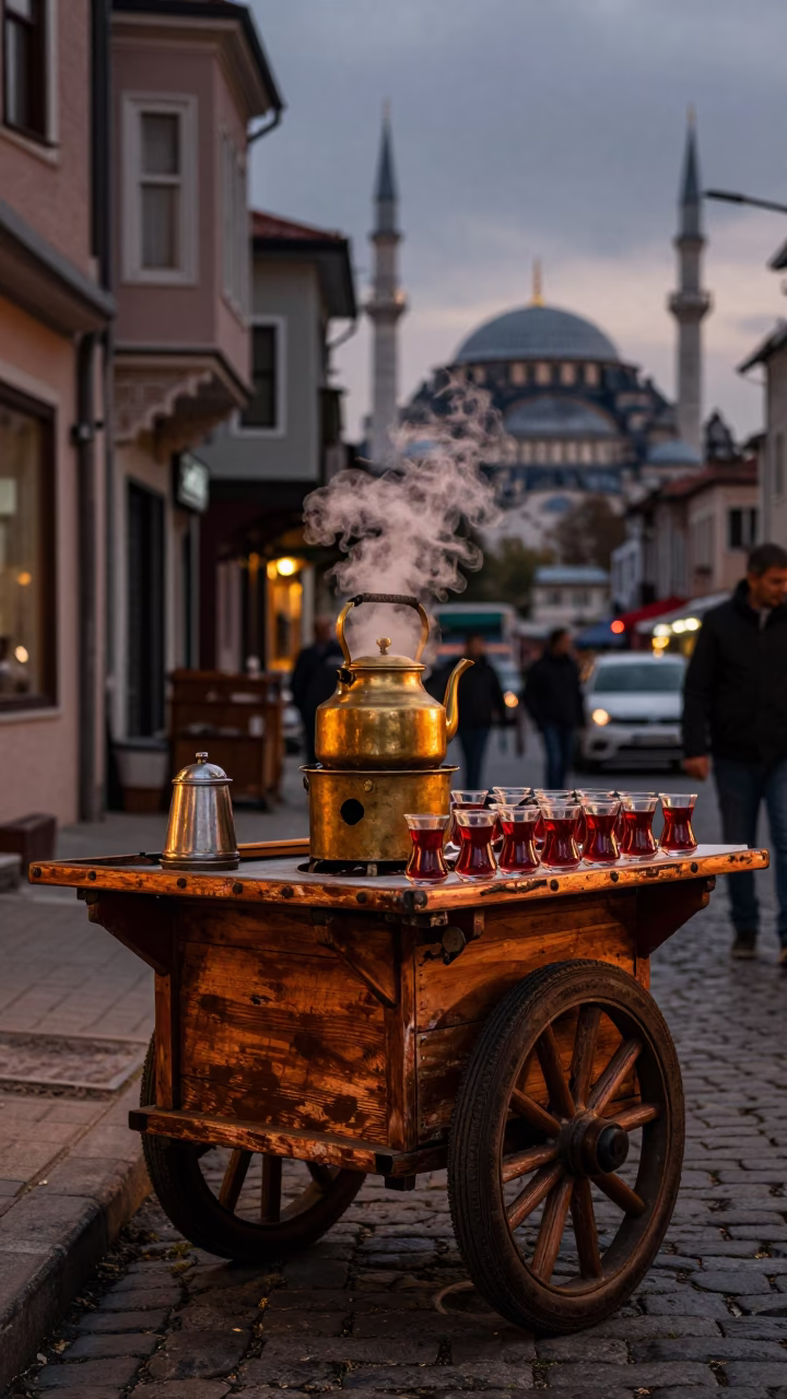 Vendor Stall in Istanbul at Copper-toned Light Before Dusk in in Istanbul, Turkey
