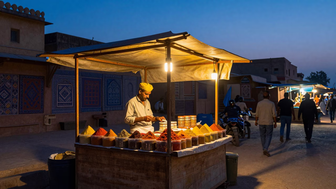Vendor Stall in Jaipur at Indigo Twilight After Sunset in in Jaipur, India