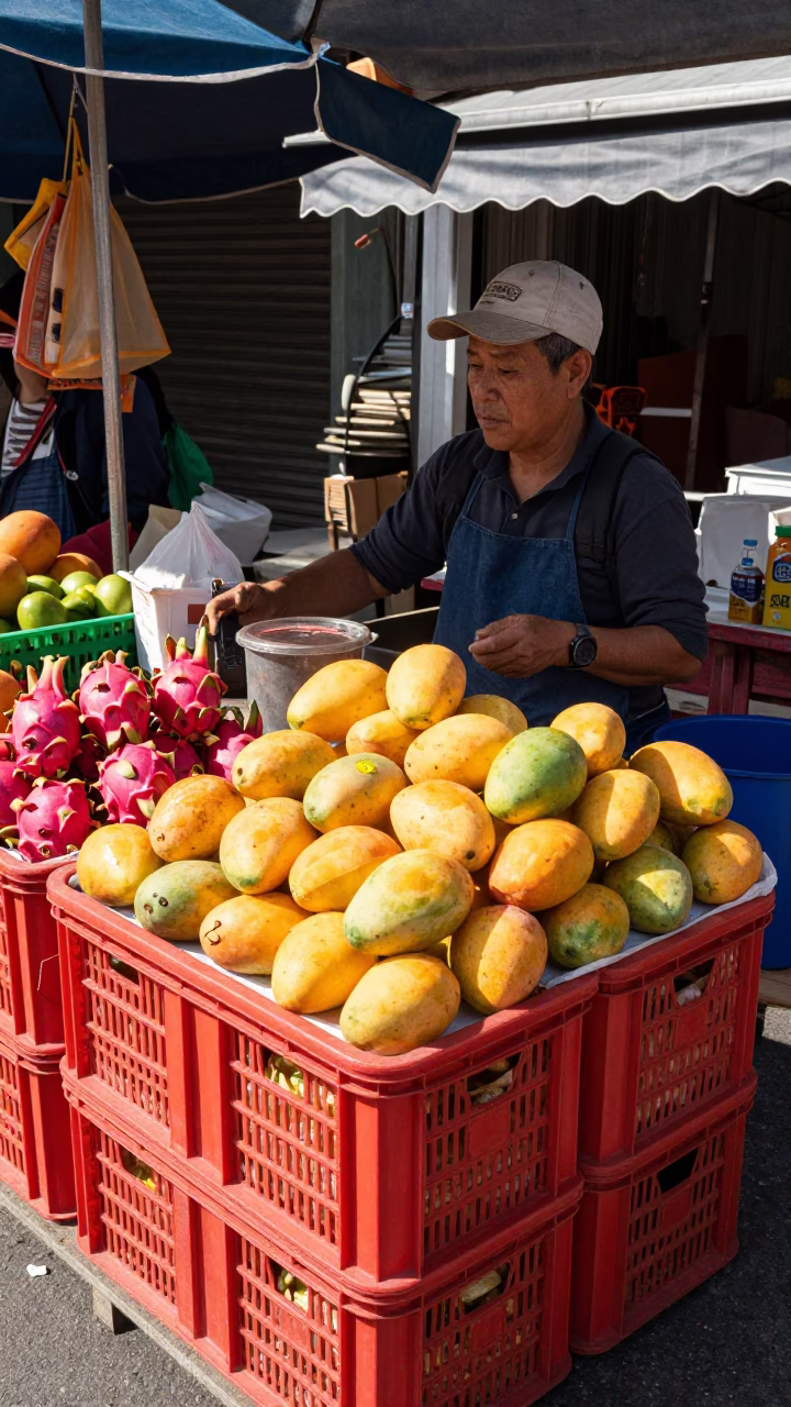 Vendor Stall in Kaohsiung at Bright Midmorning Light in in Kaohsiung, Taiwan
