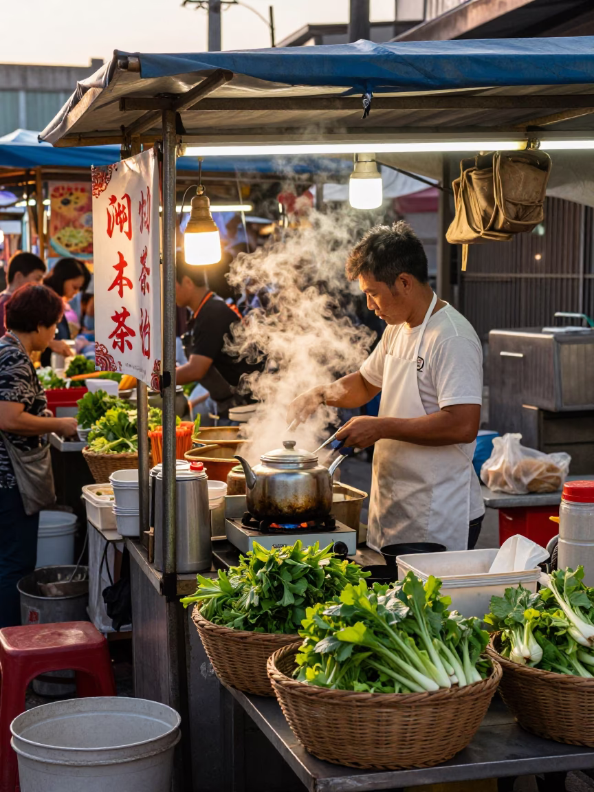 Vendor Stall in Kaohsiung at Clear Late-afternoon Light in in Kaohsiung, Taiwan