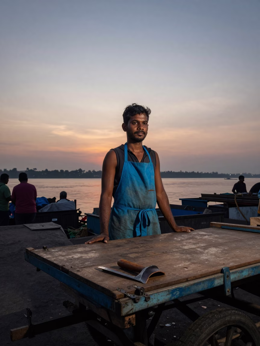Vendor Stall in Kolkata at The Still Hours Before Dawn Light in in Kolkata, India