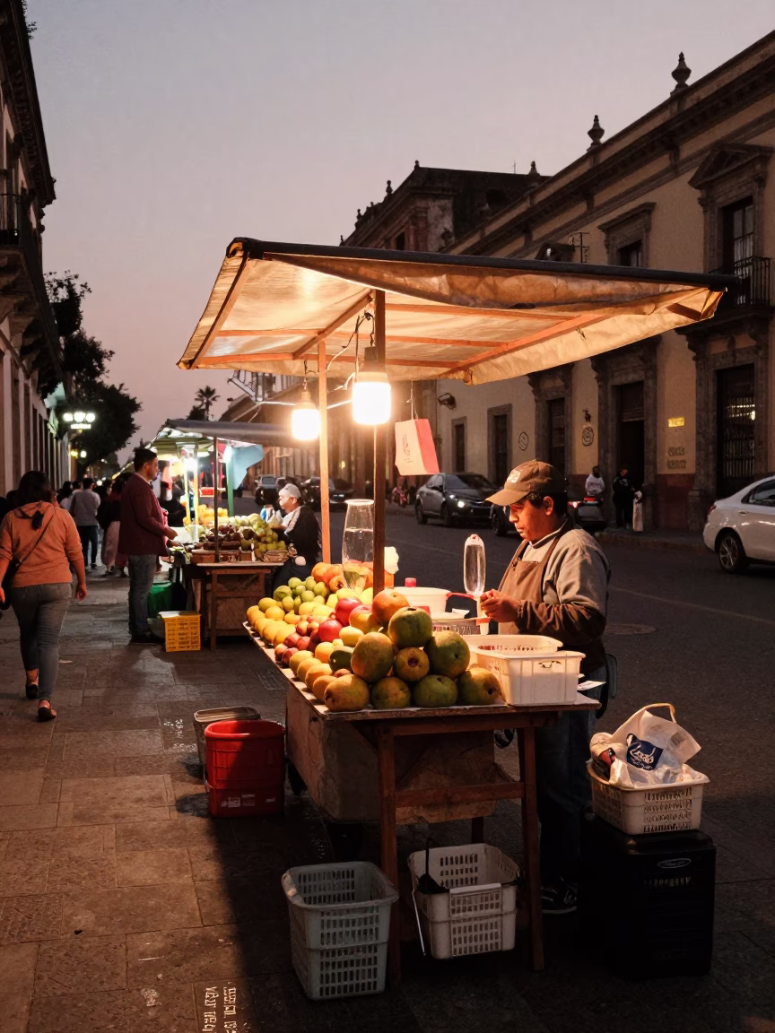 Vendor Stall in Mexico City at Copper-toned Light Before Dusk in in Mexico City, Mexico