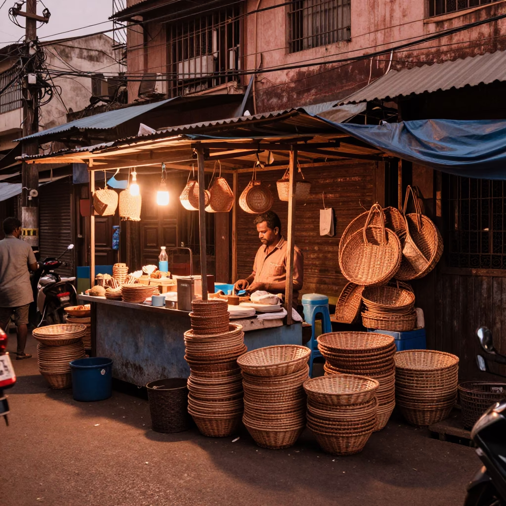 Vendor Stall in Mumbai at Copper-toned Light Before Dusk in in Mumbai, India