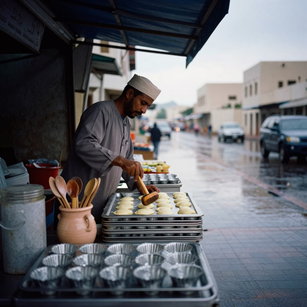 Vendor Stall in Muscat at First Light in in Muscat, Oman
