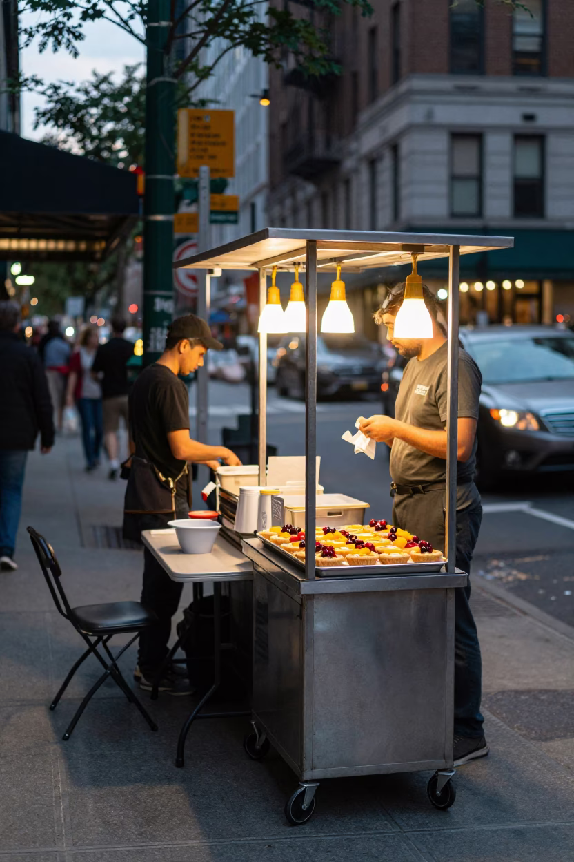 Vendor Stall in New York at The Early Evening Light in in New York, New York, United States