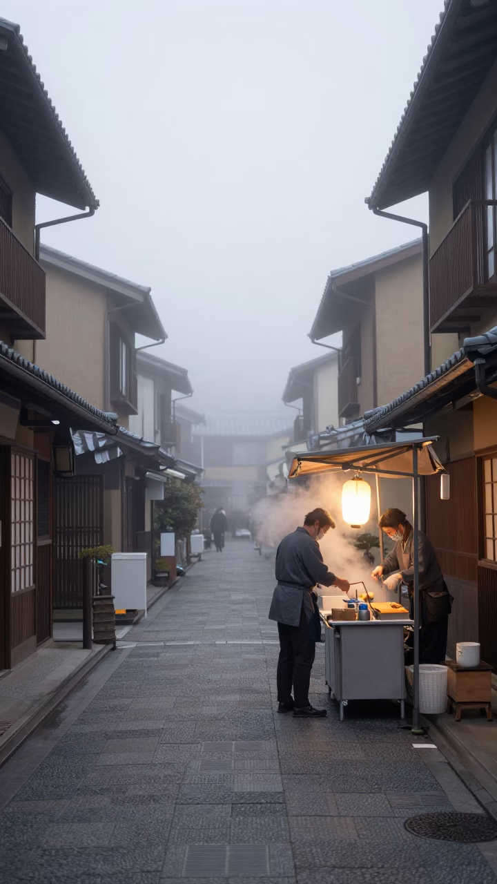 Vendor Stall in Osaka at Dawn Light in in Osaka, Japan