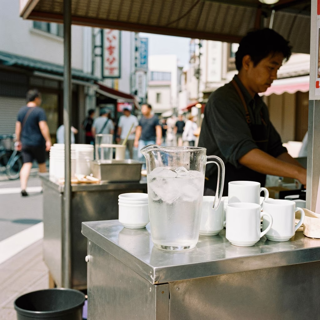 Vendor Stall in Osaka at Flat Noon Light in in Osaka, Japan