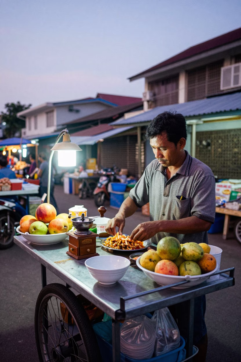 Vendor Stall in Phnom Penh at Nautical Dawn Light in in Phnom Penh, Cambodia