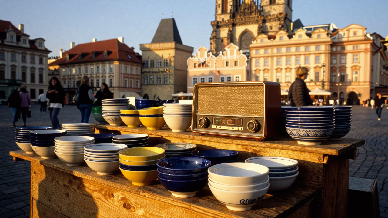 Vendor Stall in Prague at Golden Hour in in Prague, Czech Republic
