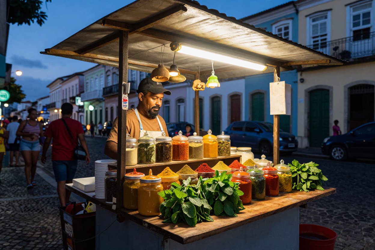 Vendor Stall in Salvador at Blue Hour in in Salvador, Brazil