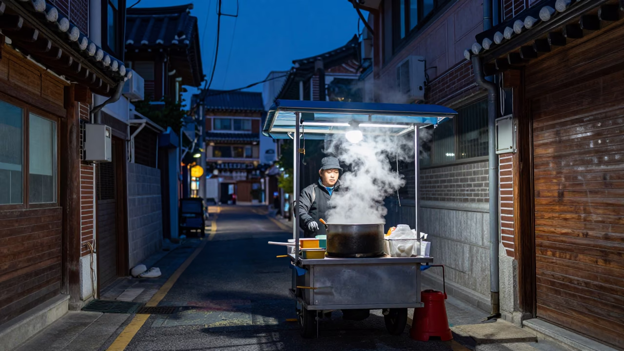 Vendor Stall in Seoul at Sunrise Light in in Seoul, South Korea