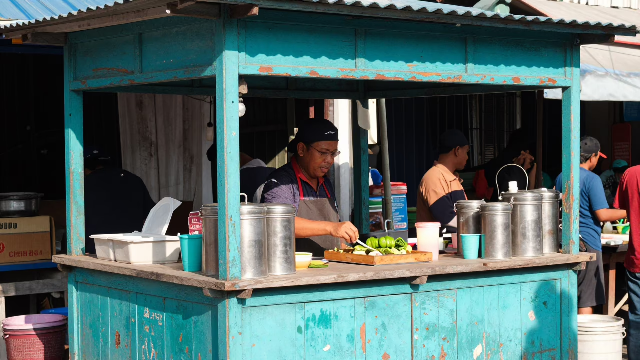 Vendor Stall in Surabaya at Bright Midmorning Light in in Surabaya, Indonesia