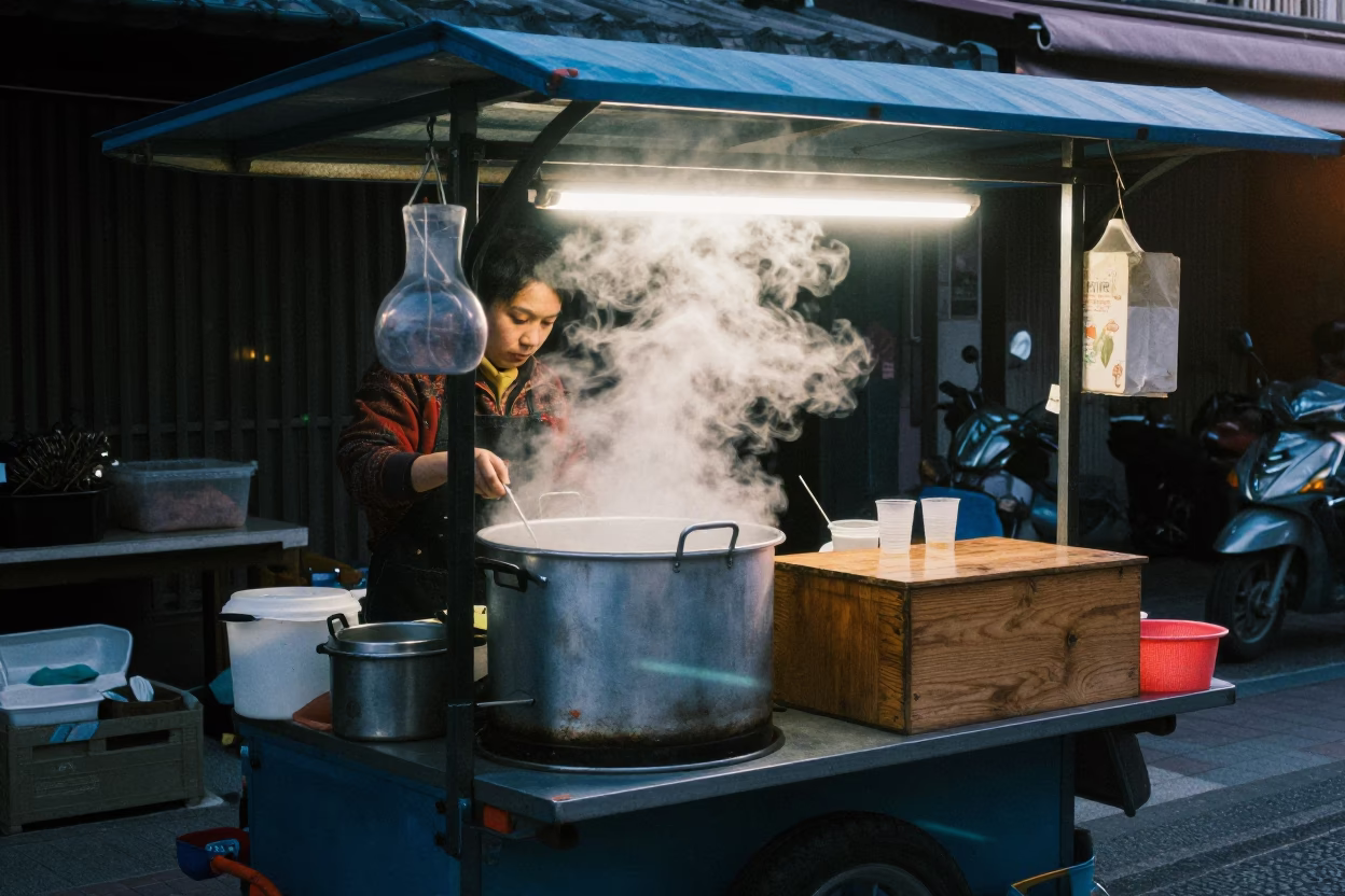 Vendor Stall in Tainan at Sunrise Light in in Tainan, Taiwan