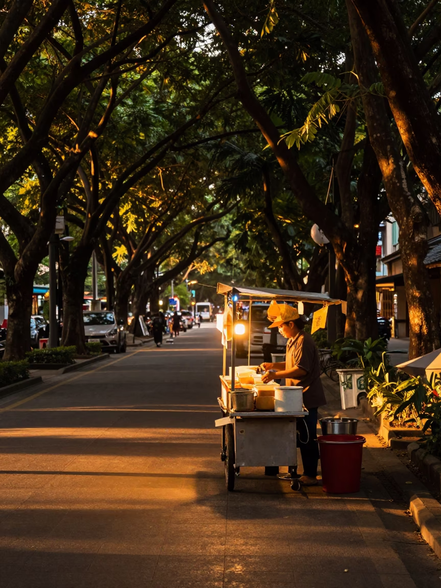 Vendor Stall in Taipei at Honeyed Evening Light in in Taipei, Taiwan
