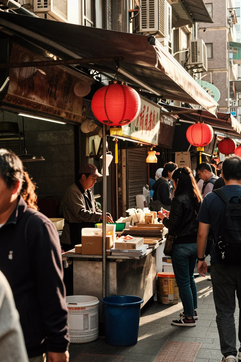 Vendor Stall in Taipei at Late Afternoon Light in in Taipei, Taiwan
