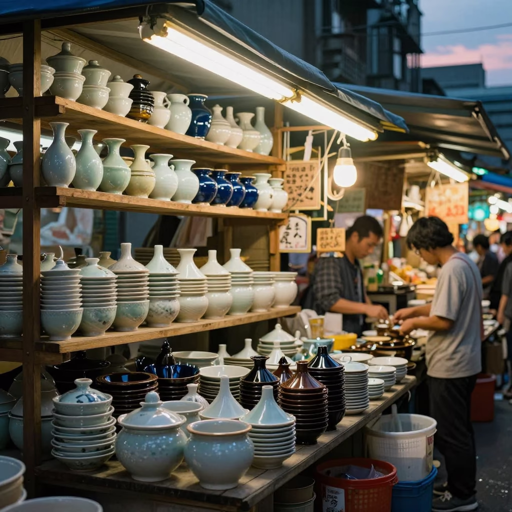Vendor Stall in Taipei at The Still Hours Before Dawn Light in in Taipei, Taiwan