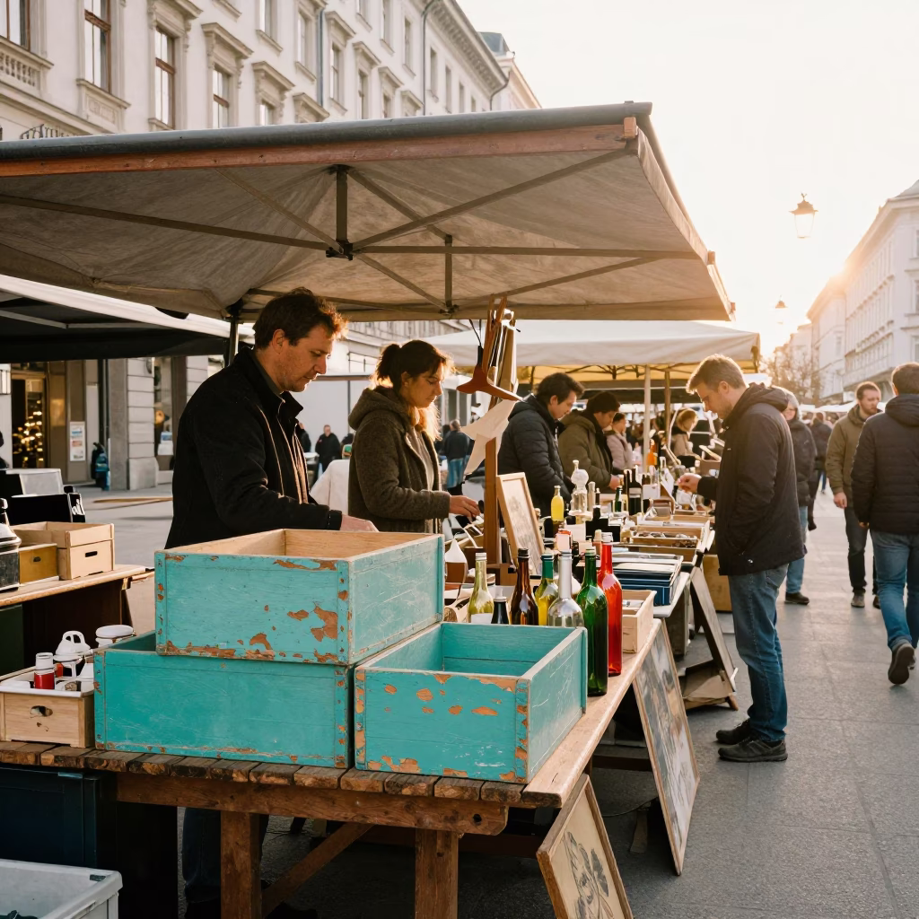Vendor Stall just after sunrise in Vienna in in Vienna, Austria