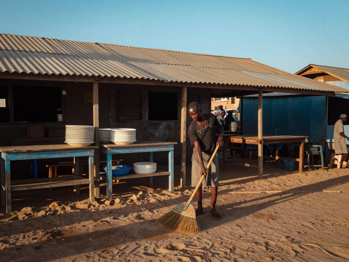 Vendor Sweeping in Dakar in in Dakar, Senegal