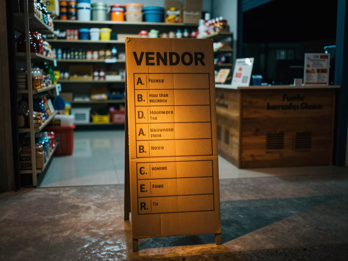 Vendor Tag Board Night Storefront Kampong Cham in inside a storefront prepared for opening in Kampong Cham