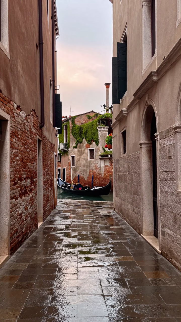 Venetian Alleyway in Venice at First Light in in Venice, Italy