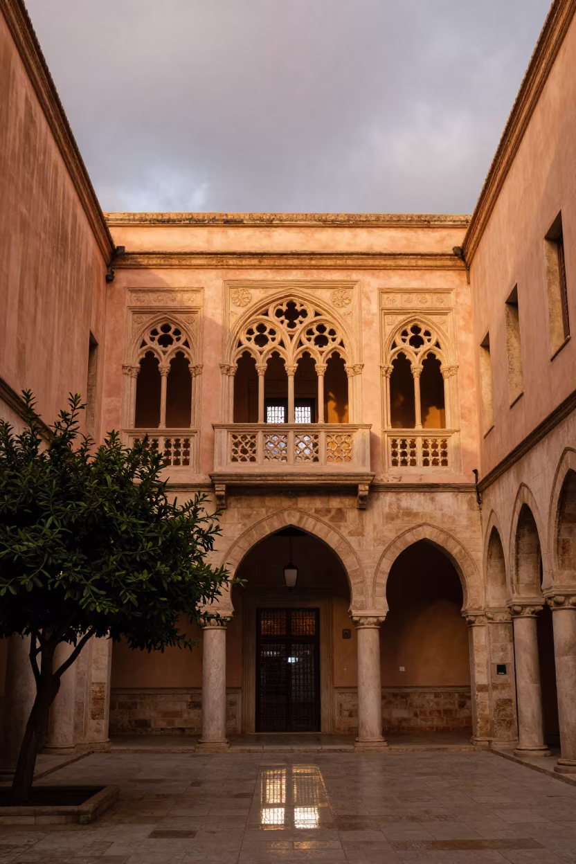 Venetian Balcony in Tétouan Atrium Evening in inside a vaulted atrium in Tétouan