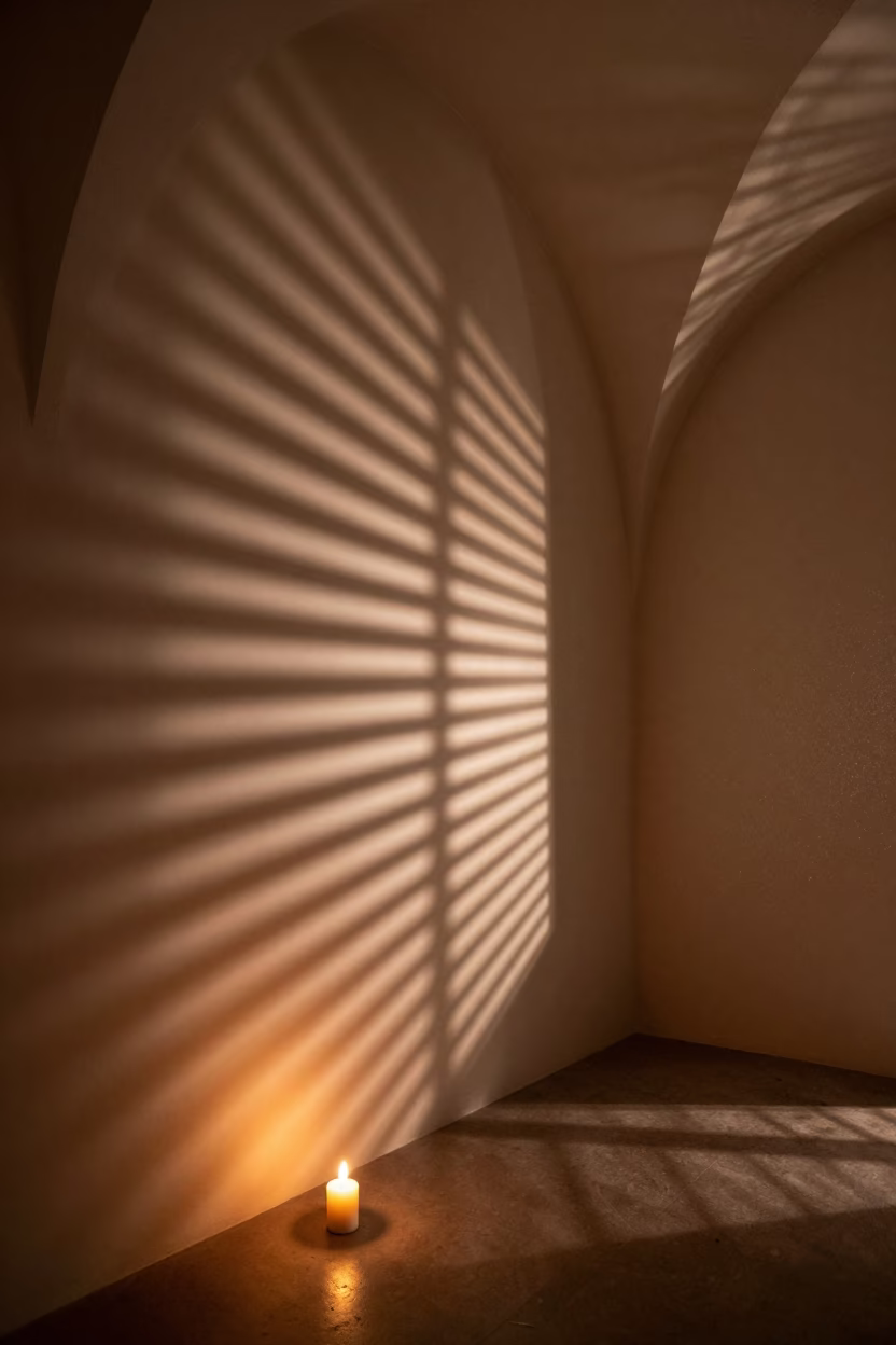 Venetian Blind Shadows in Miami Monsoon Evening in inside a vaulted atrium in Miami