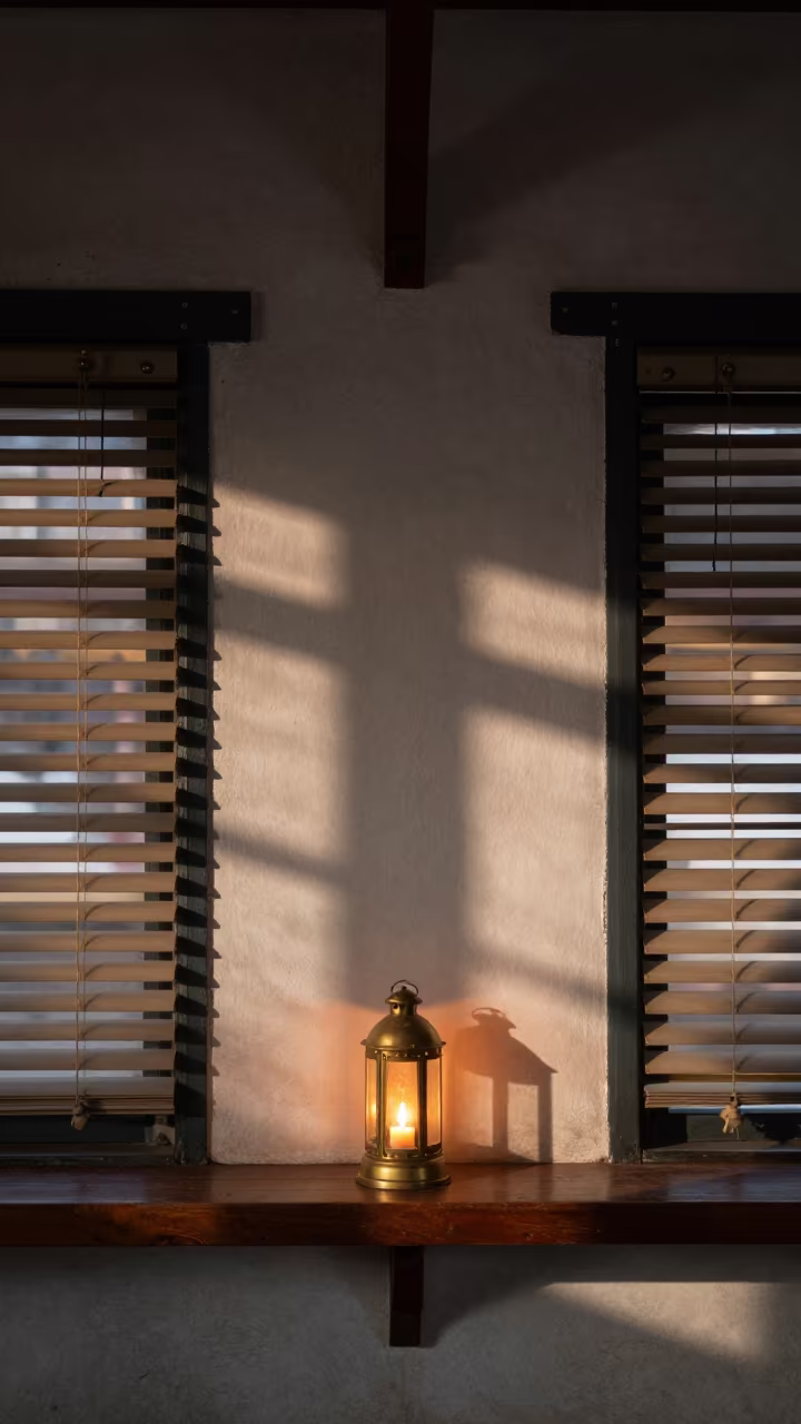 Venetian Blind Shadows in Restored Train Terminal in inside a restored train terminal near Shimla