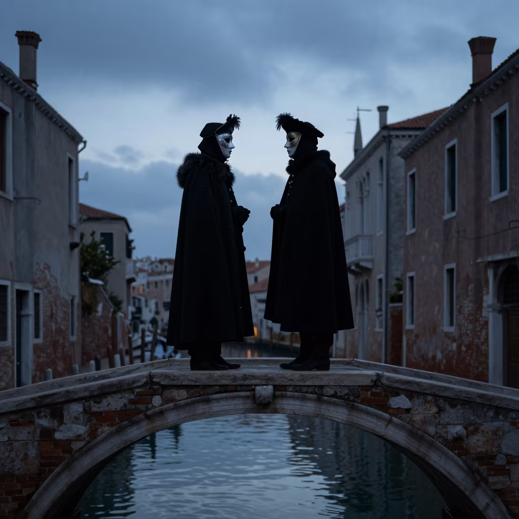 Venetian Carnival Silhouette on Winter Bridge in near São Paulo