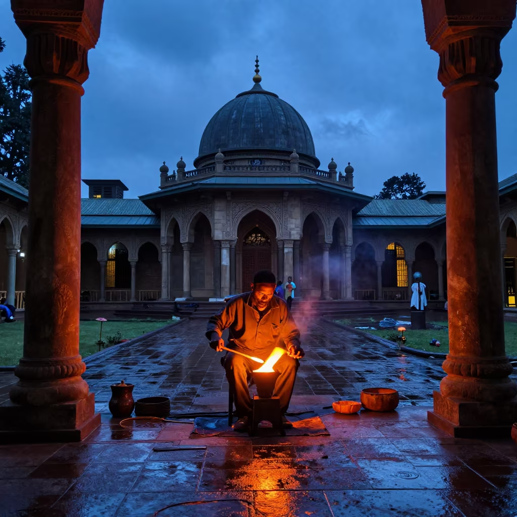 Venetian Glass Blowing in Bole Courtyard in in a temple courtyard in Bole, Addis Ababa