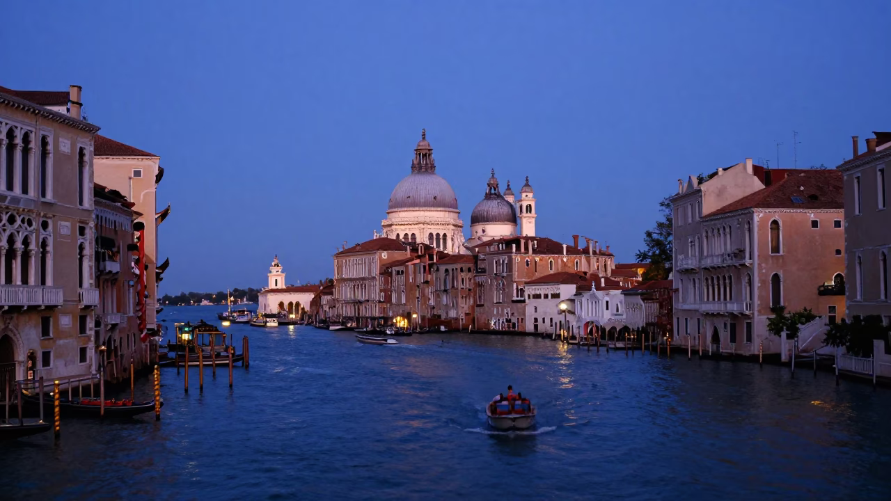 Venetian Gondolas And Historic Palazzos Along The Grand Canal in Venice in in Venice, Italy