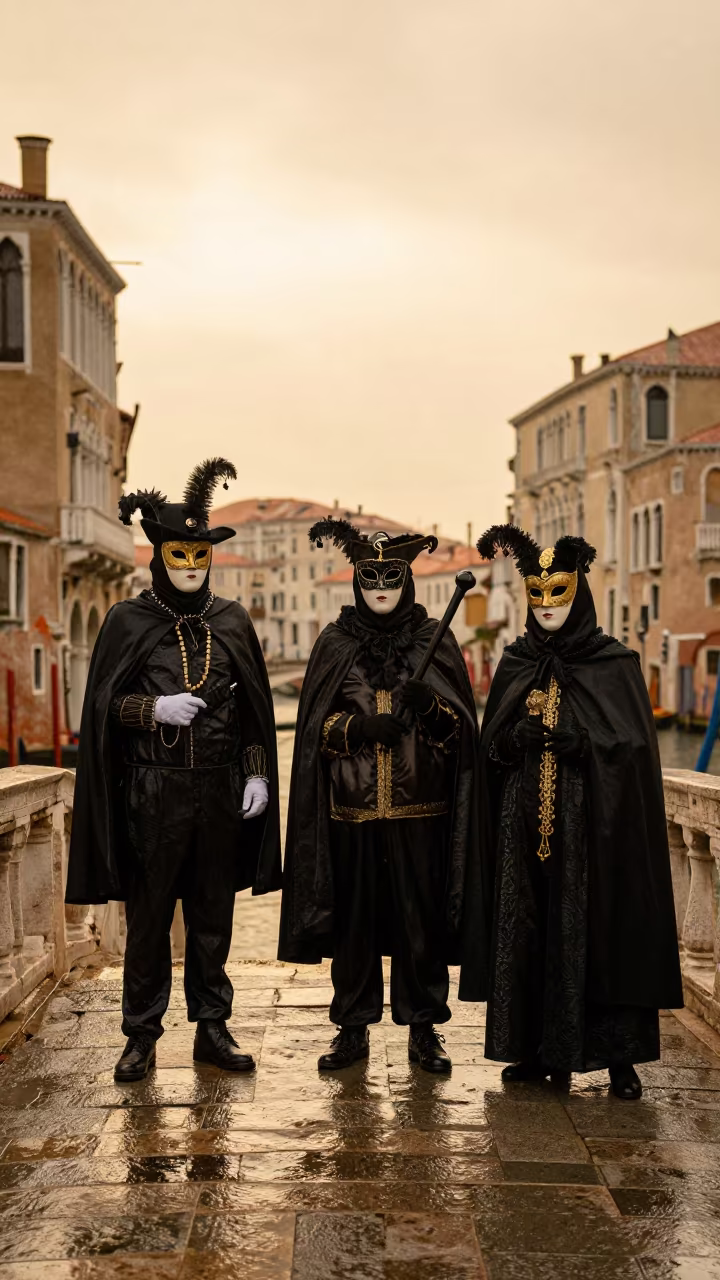 Venetian Masks on Brazilian Bridge at Sunset in in Brazil