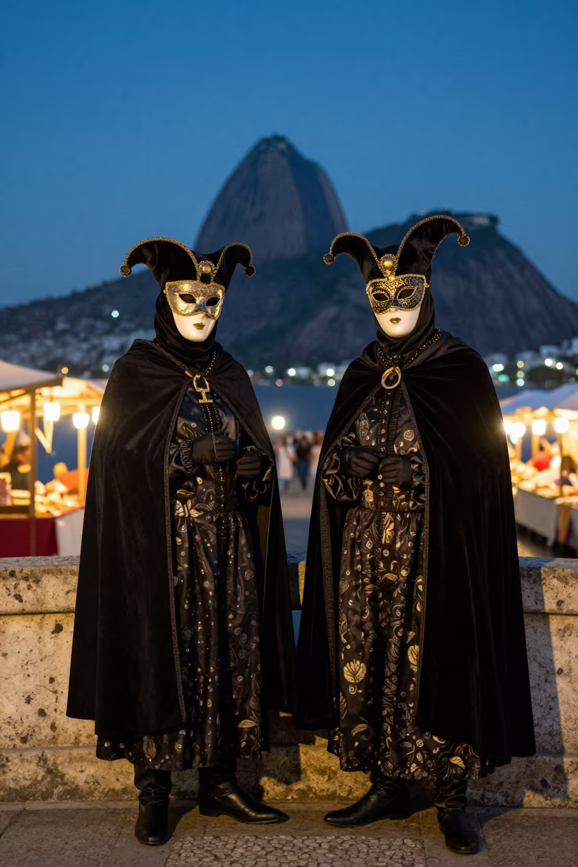 Venetian Masquerade Bridge at Rio Night Market in at a night market in Rio de Janeiro