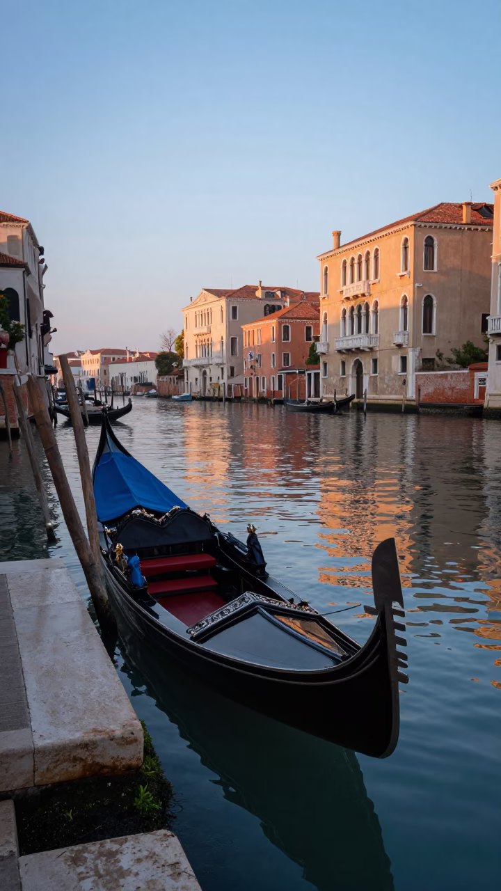 Venetian Morning Nautical Dawn Canal Reflections and Local Life in in Venice, Italy