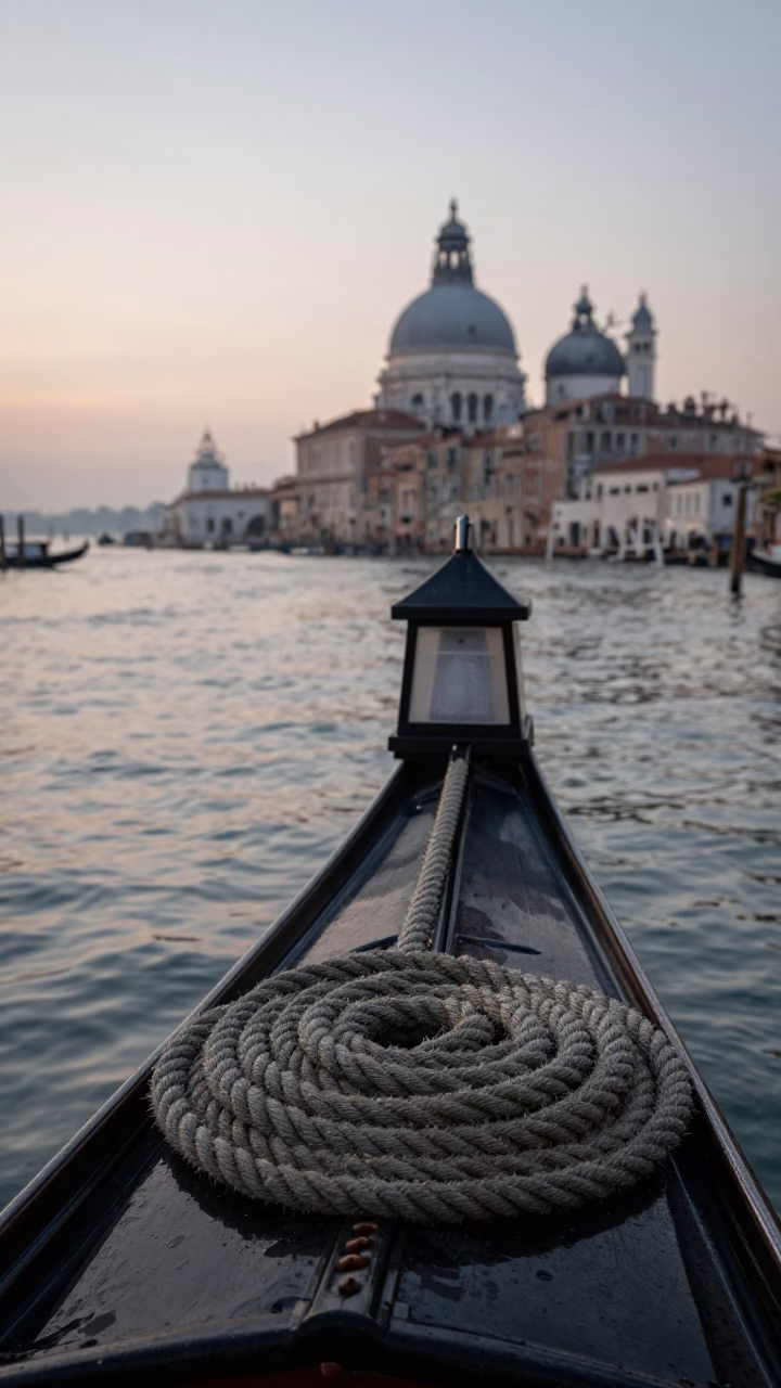 Venetian Regatta Coiled Rope and Breakwater Beacon at Dawn in Venice Italy in in Venice, Italy