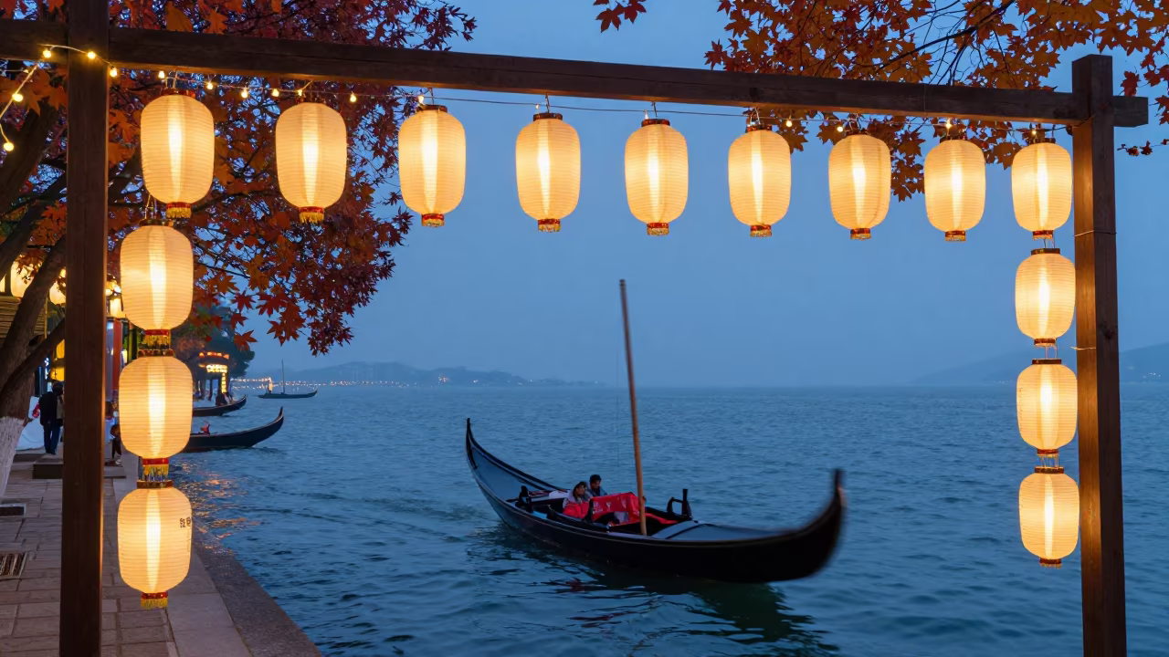 Venetian Regatta Lantern Shrine Busan Autumn in in a shrine lined with lanterns in Busan