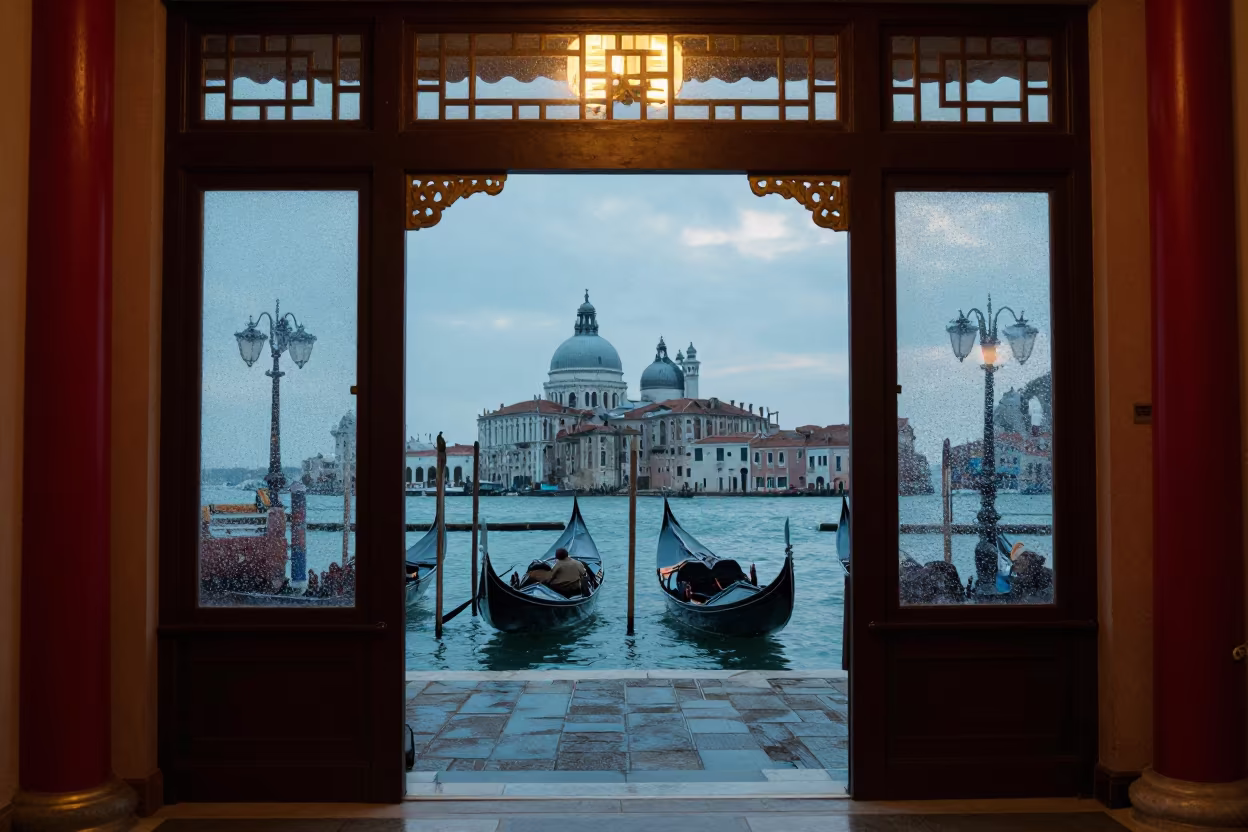 Venetian Regatta Silhouette in Chinatown Hall in in a ceremonial hall in Chinatown, San Francisco