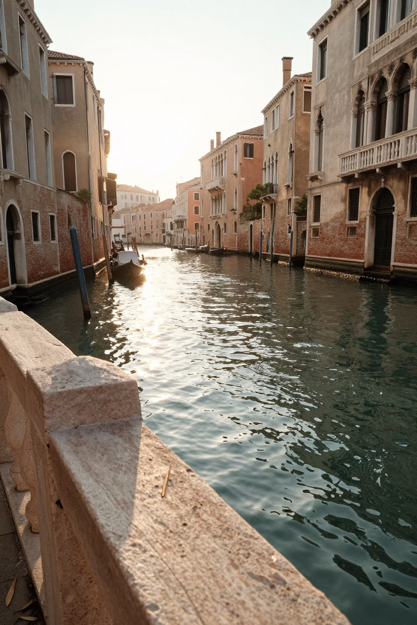 Venice Canal Scene at The Late Morning Light in in Venice, Italy