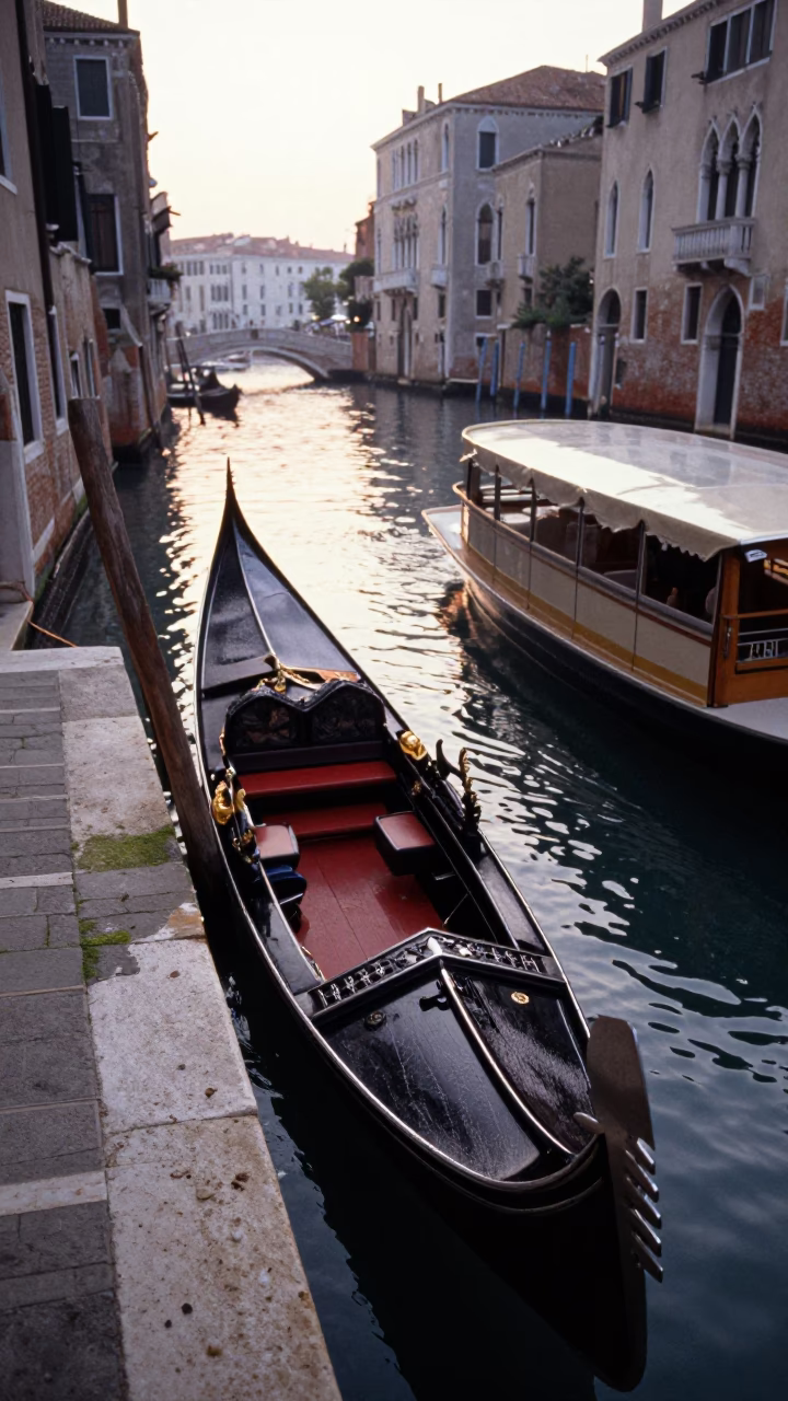 Venice Dawn Canal Scene with Condensation on Pot Lid and Mineral Rings in in Venice, Italy