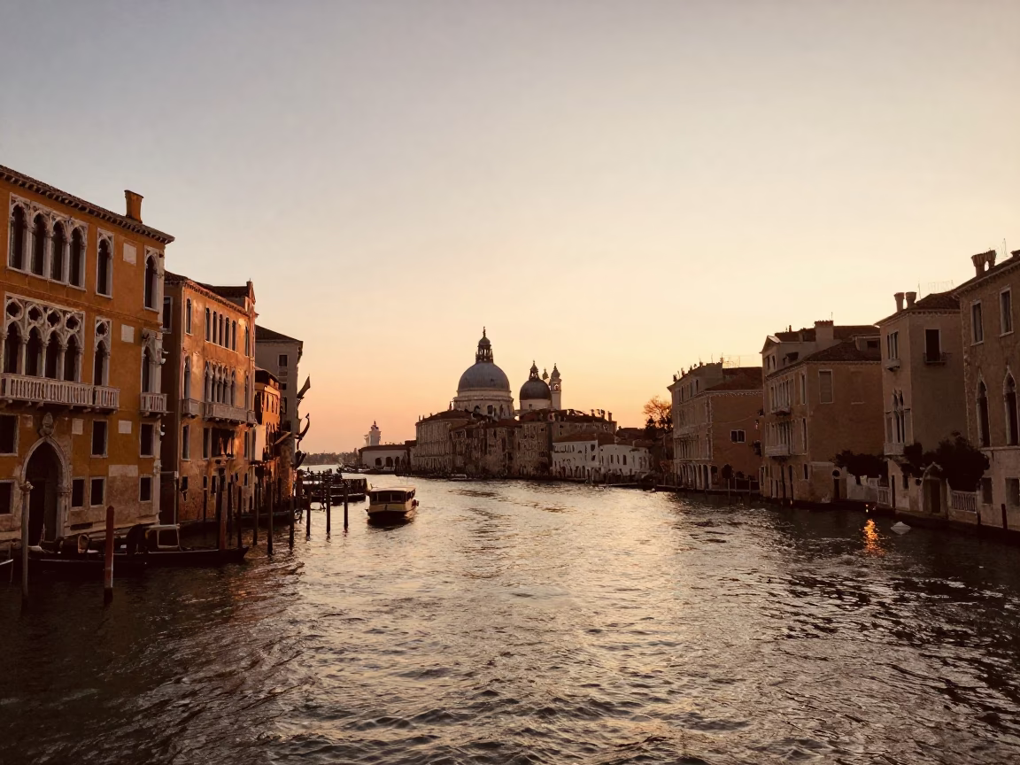 Venice Evening Scene at Honeyed Evening Light in in Venice, Italy