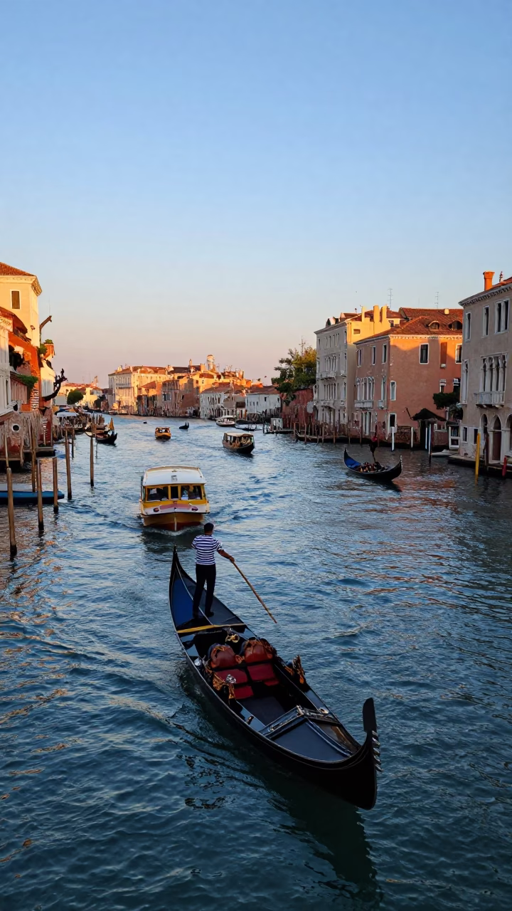 Venice Italy at Nautical Dawn Busy Street Scene with Canal and Local Life in in Venice, Italy