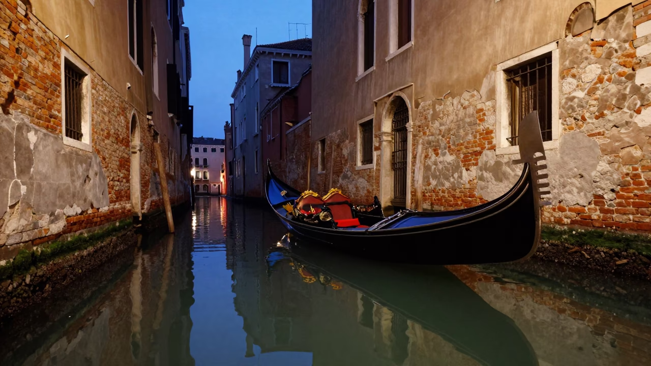 Venice Italy Blue Hour Canal Reflections and Historic Architecture in in Venice, Italy