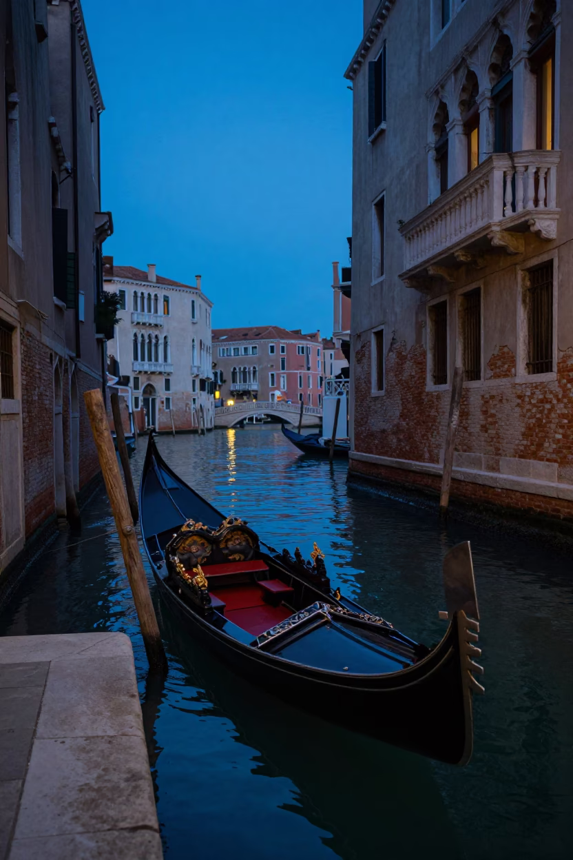 Venice Italy Blue Hour Canal Street Photography 1970s Aesthetic in in Venice, Italy