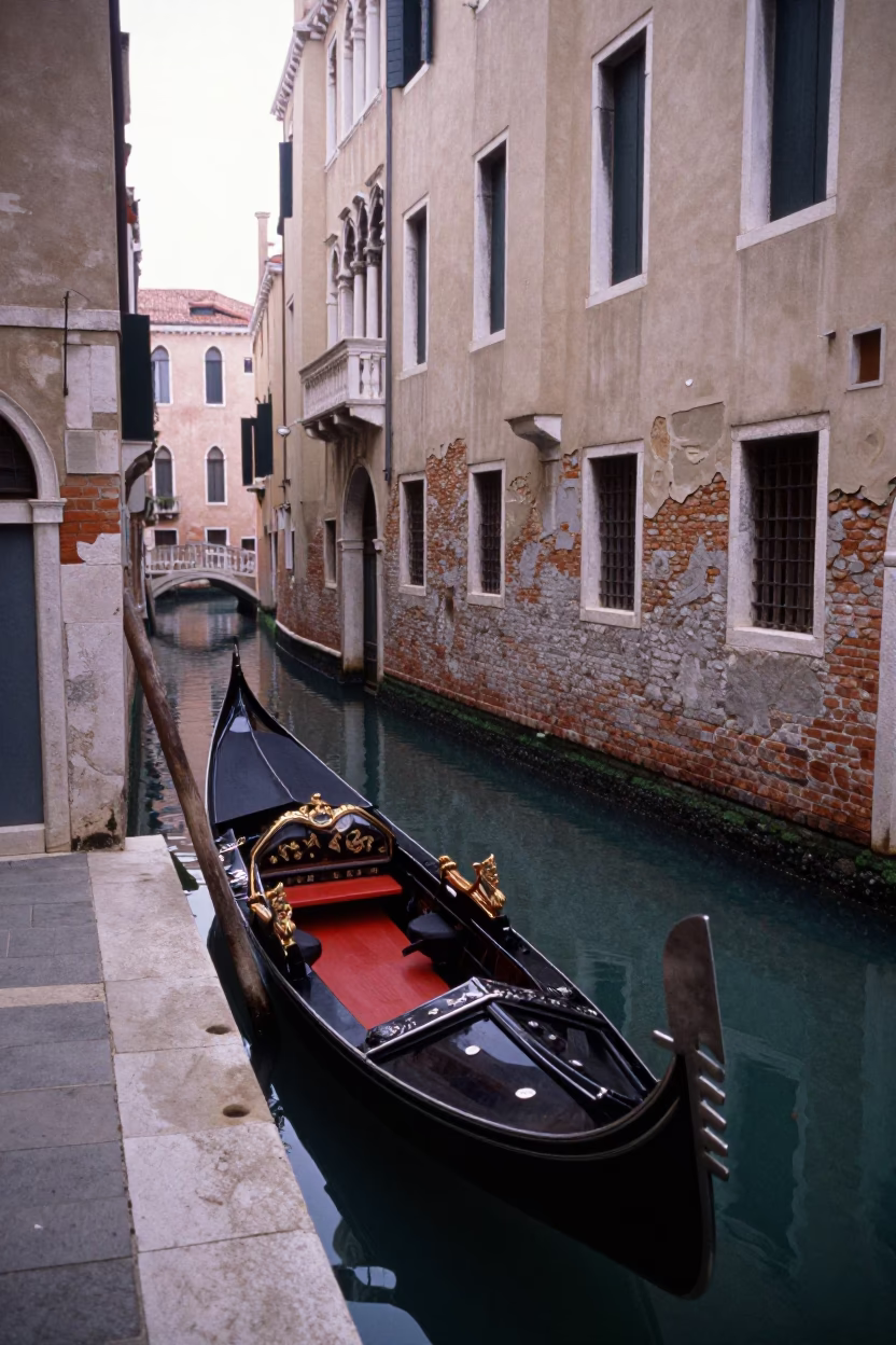 Venice Italy Canal Before Sunrise 1970s Realistic Street Photography Candid Moment in in Venice, Italy